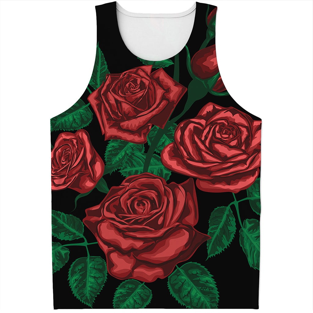 Red Roses Tattoo Print Men's Tank Top