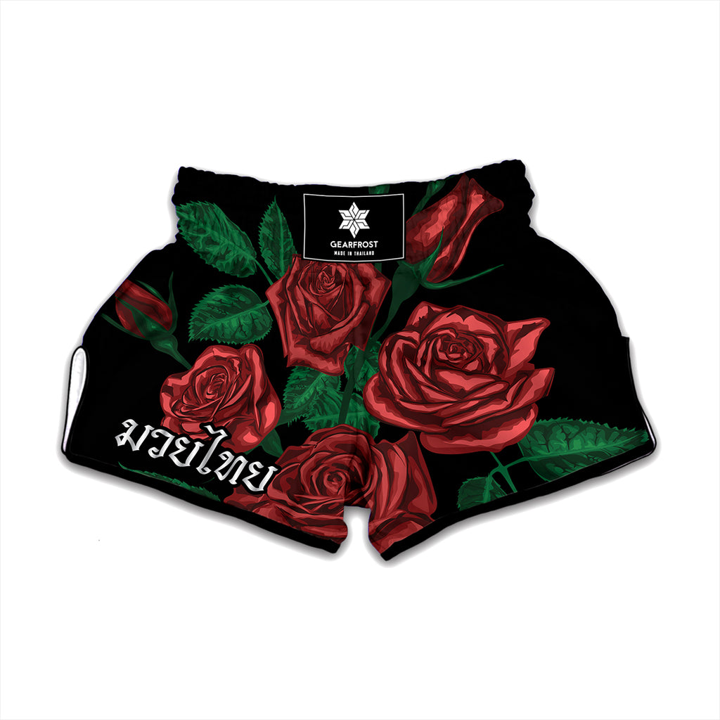 Red Roses Tattoo Print Muay Thai Boxing Shorts