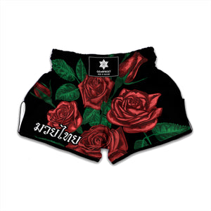 Red Roses Tattoo Print Muay Thai Boxing Shorts