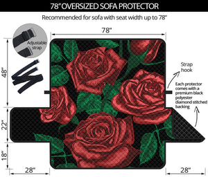 Red Roses Tattoo Print Oversized Sofa Protector