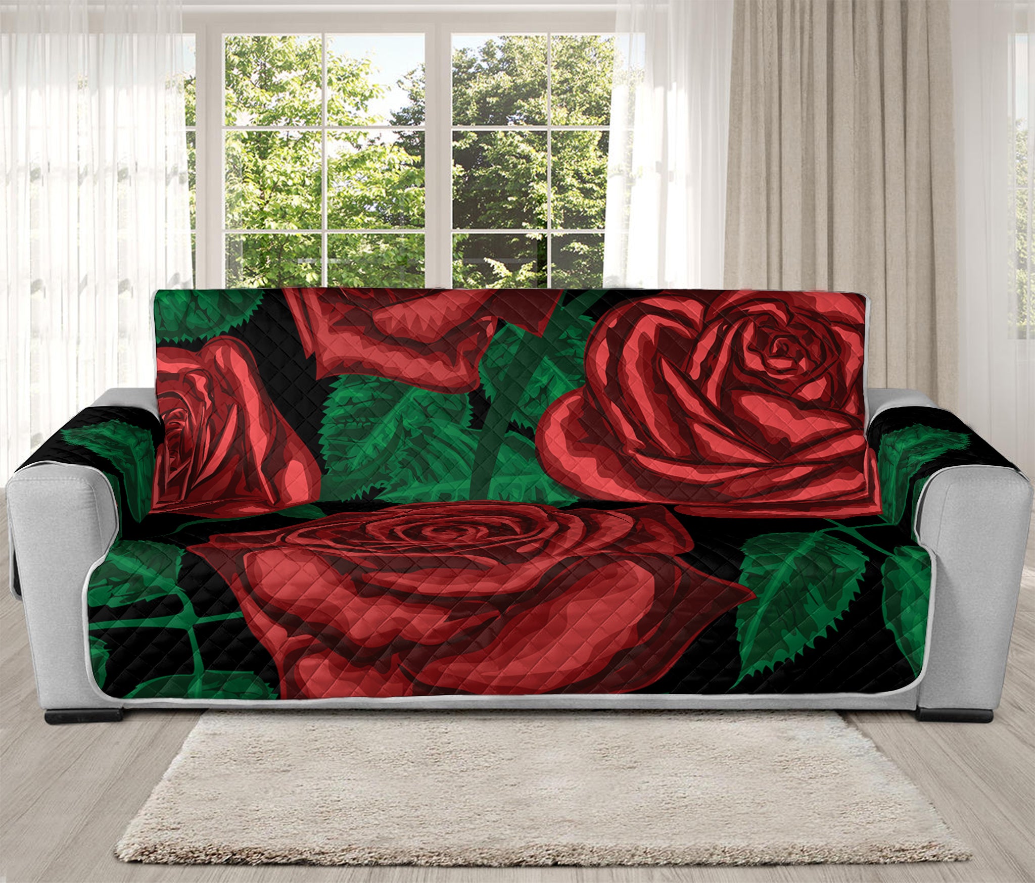 Red Roses Tattoo Print Oversized Sofa Protector