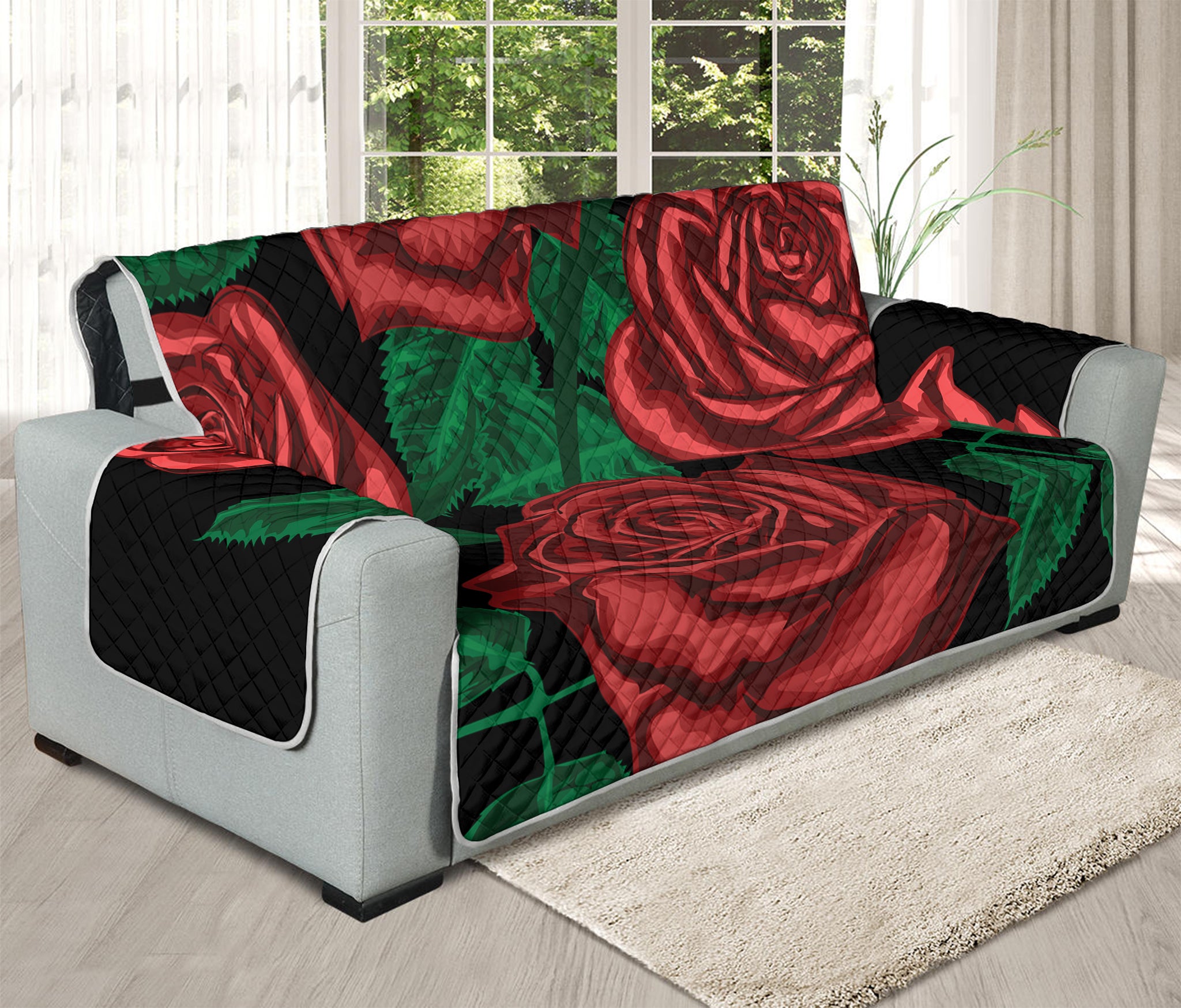 Red Roses Tattoo Print Oversized Sofa Protector