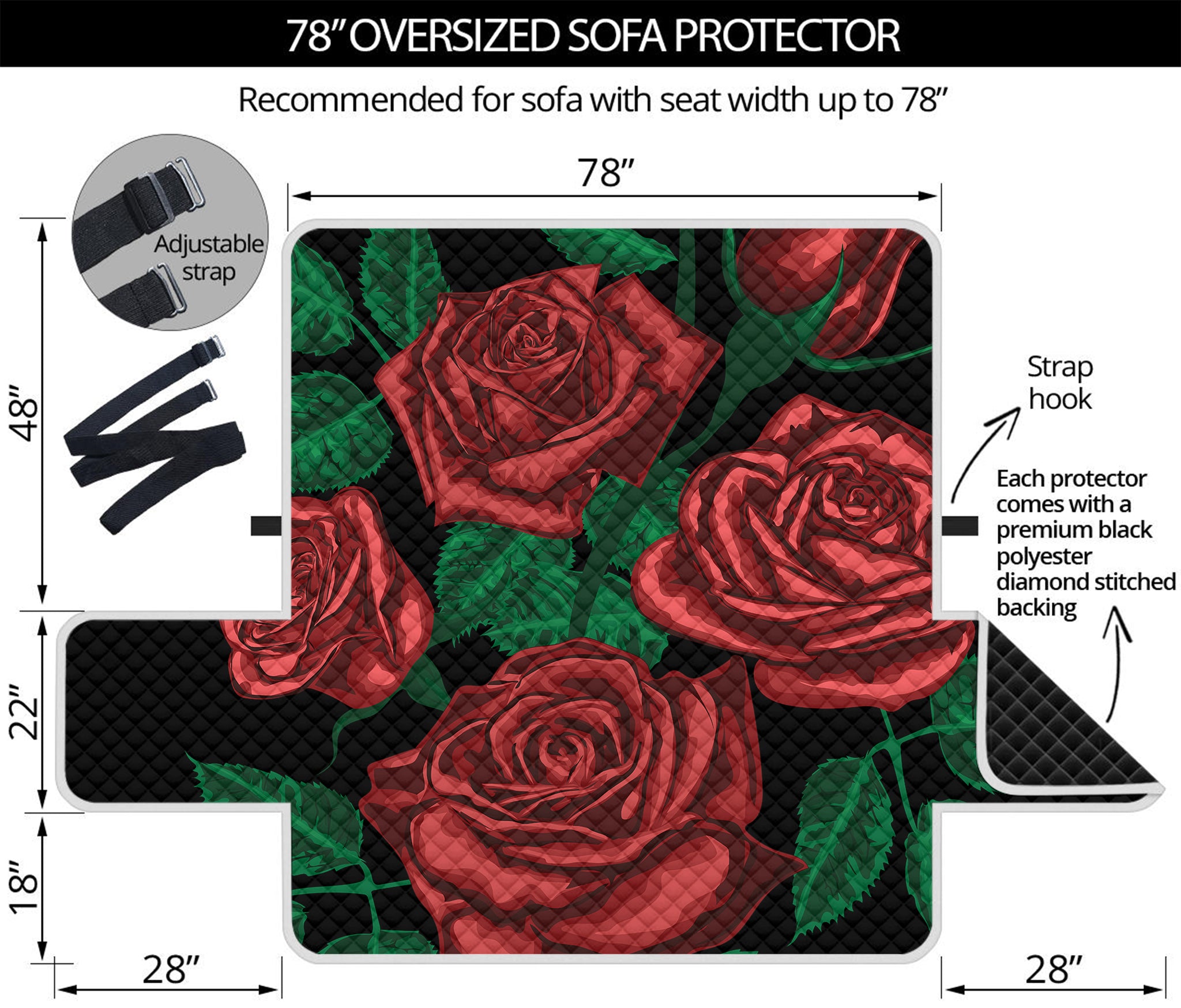 Red Roses Tattoo Print Oversized Sofa Protector