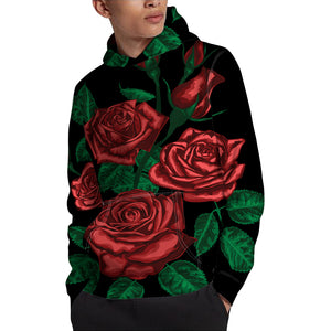 Red Roses Tattoo Print Pullover Hoodie