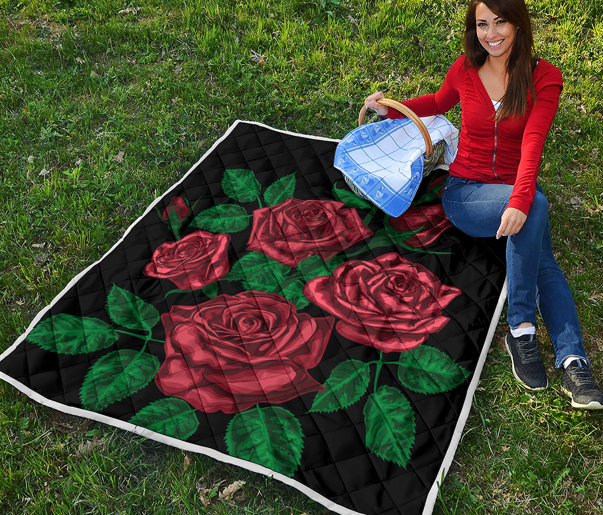 Red Roses Tattoo Print Quilt