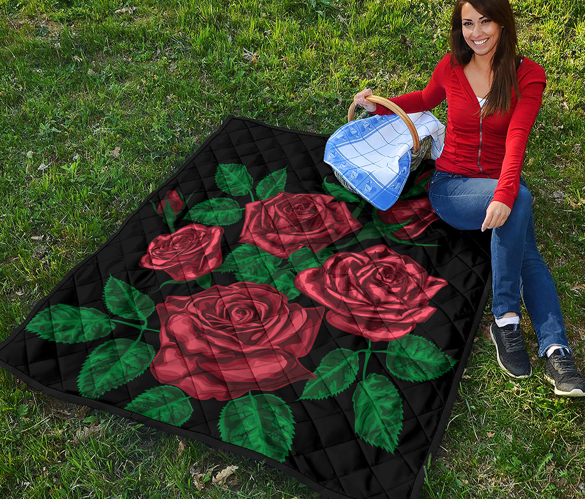 Red Roses Tattoo Print Quilt