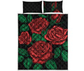 Red Roses Tattoo Print Quilt Bed Set