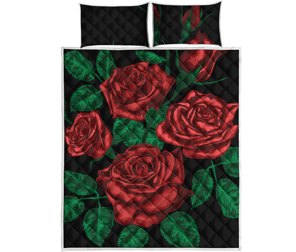 Red Roses Tattoo Print Quilt Bed Set