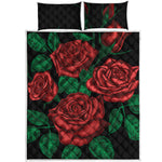 Red Roses Tattoo Print Quilt Bed Set