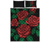 Red Roses Tattoo Print Quilt Bed Set