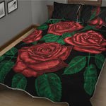 Red Roses Tattoo Print Quilt Bed Set