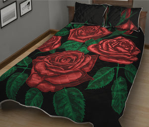 Red Roses Tattoo Print Quilt Bed Set