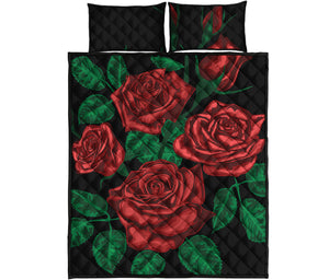 Red Roses Tattoo Print Quilt Bed Set