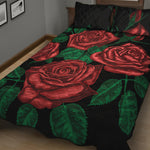 Red Roses Tattoo Print Quilt Bed Set