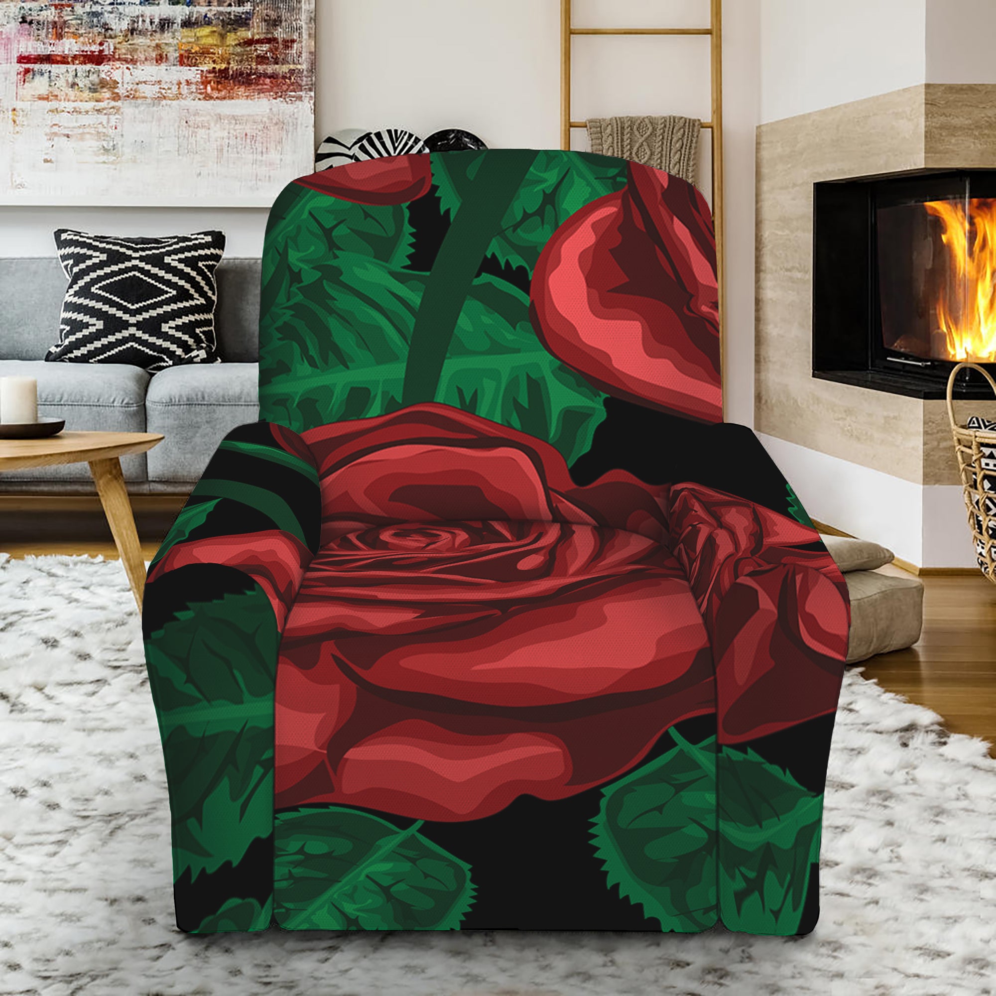 Red Roses Tattoo Print Recliner Slipcover