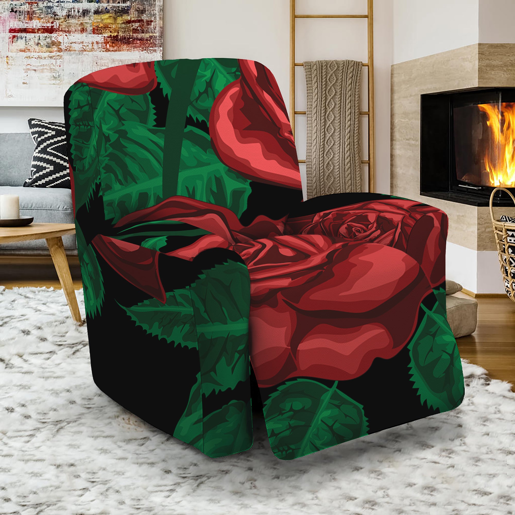 Red Roses Tattoo Print Recliner Slipcover