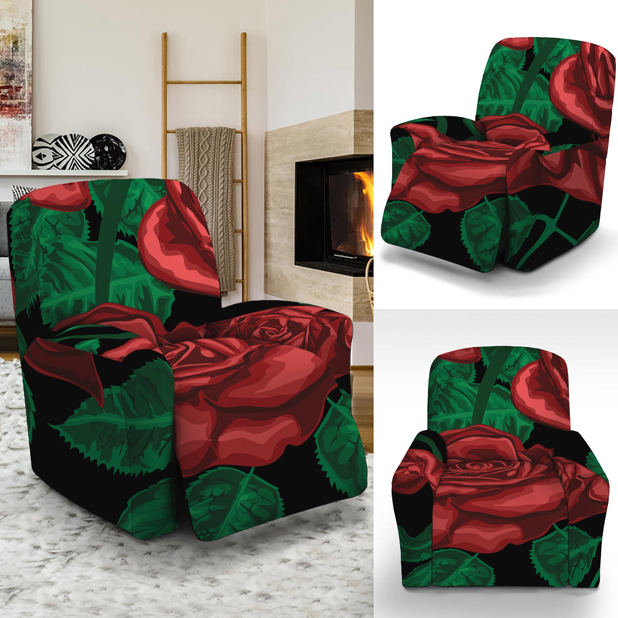 Red Roses Tattoo Print Recliner Slipcover