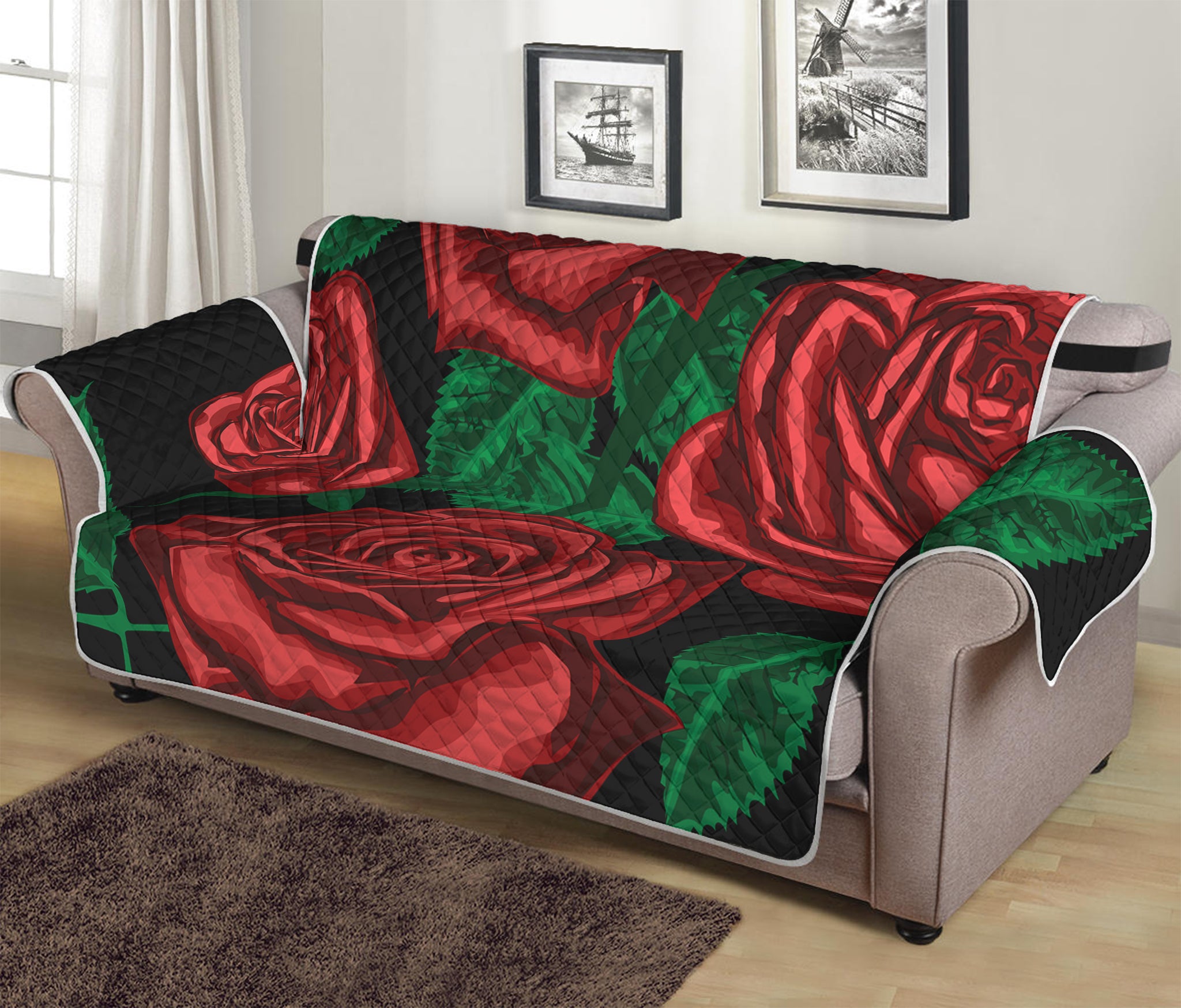 Red Roses Tattoo Print Sofa Protector