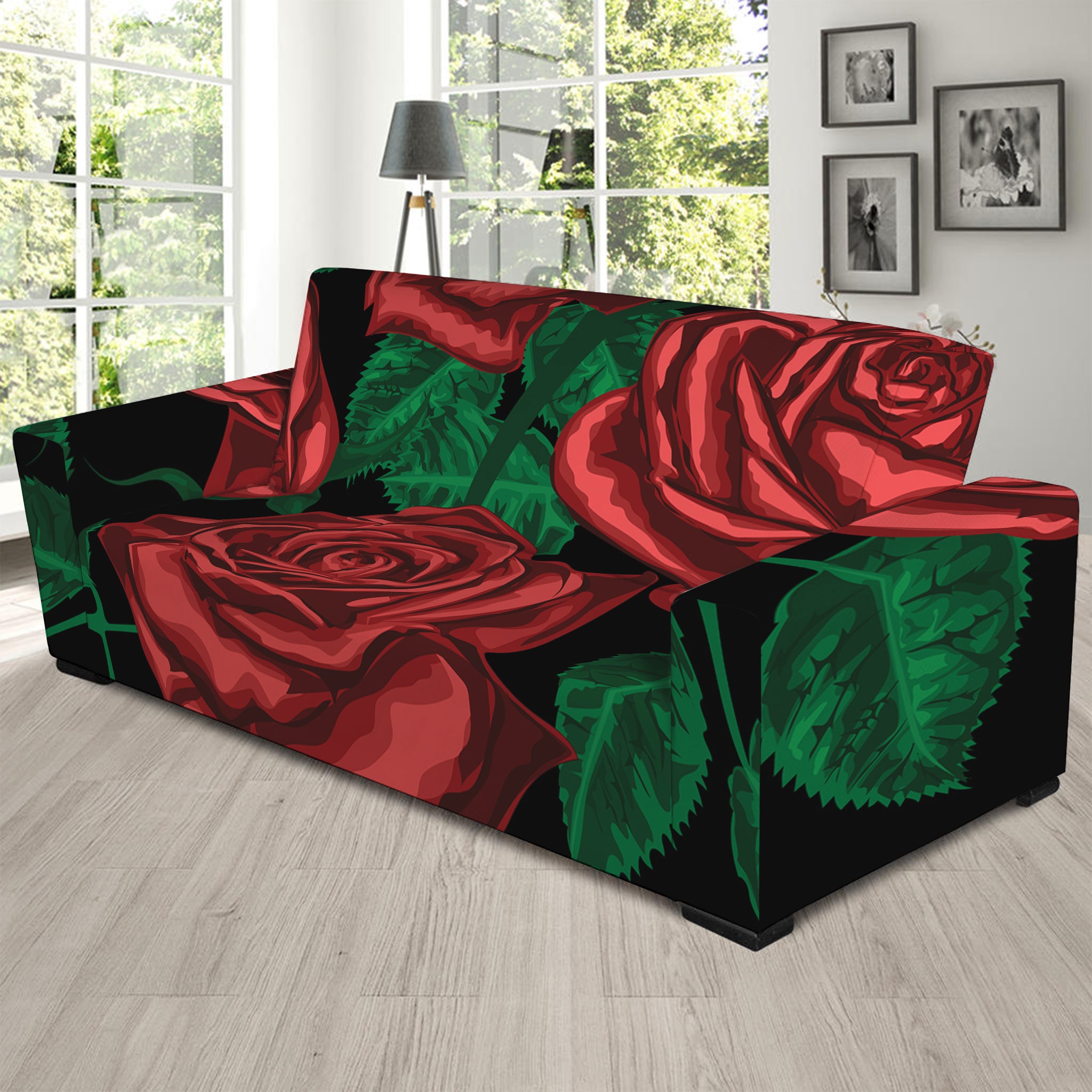 Red Roses Tattoo Print Sofa Slipcover