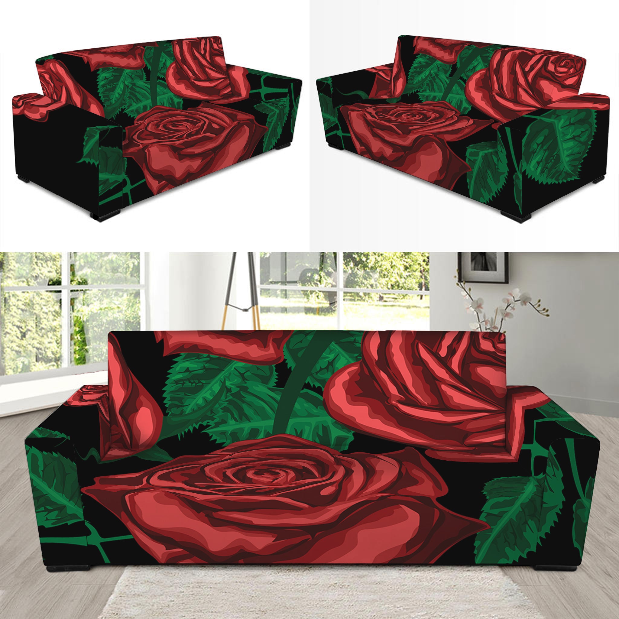 Red Roses Tattoo Print Sofa Slipcover