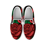 Red Roses Tattoo Print White Slip On Shoes