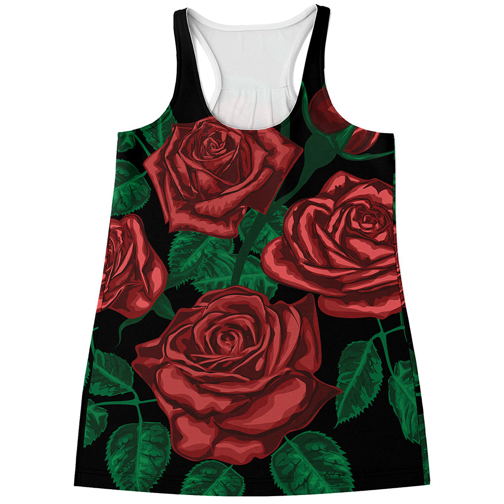 Red Roses Tattoo Print Women's Racerback Tank Top