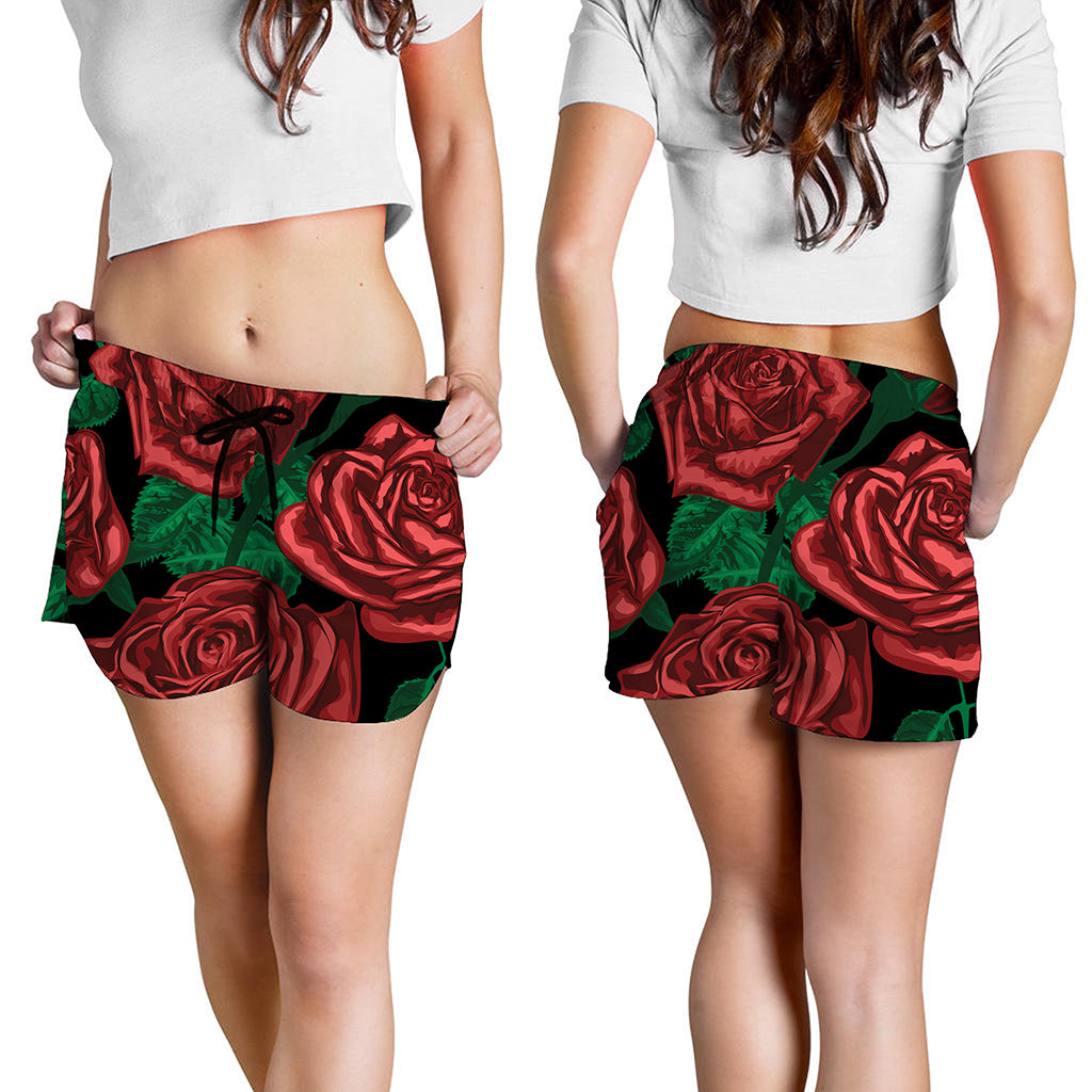 Red Roses Tattoo Print Women's Shorts