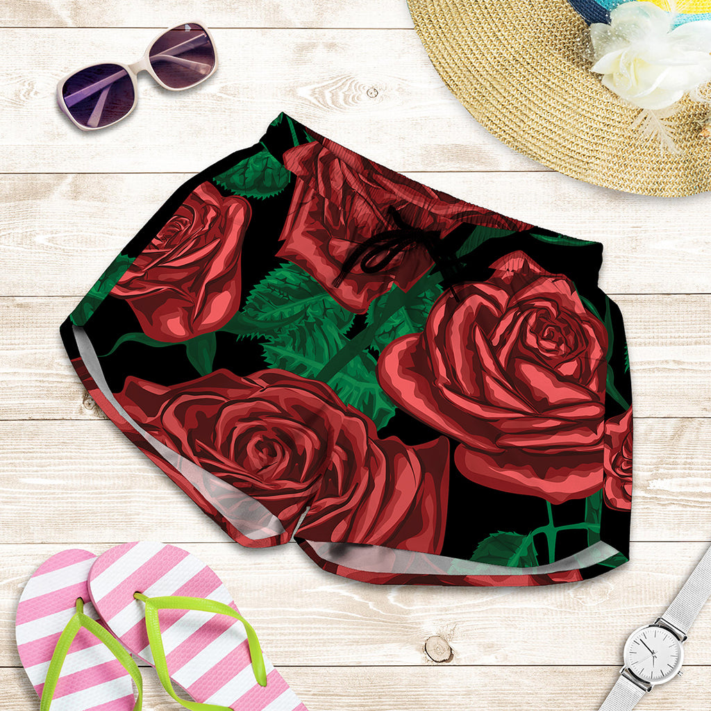 Red Roses Tattoo Print Women's Shorts