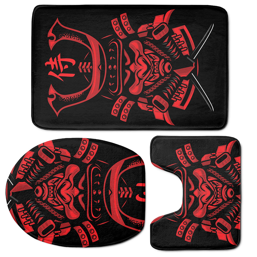 Red Samurai Mask Print 3 Piece Bath Mat Set