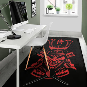 Red Samurai Mask Print Area Rug