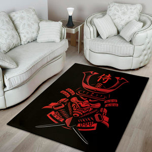 Red Samurai Mask Print Area Rug