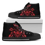 Red Samurai Mask Print Black High Top Shoes