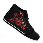 Red Samurai Mask Print Black High Top Shoes