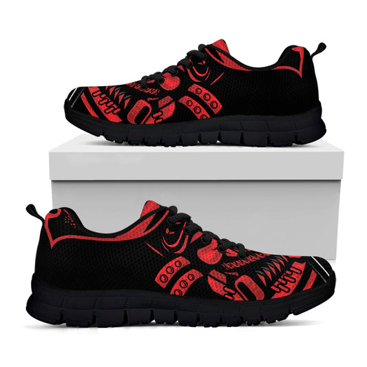 Red Samurai Mask Print Black Sneakers