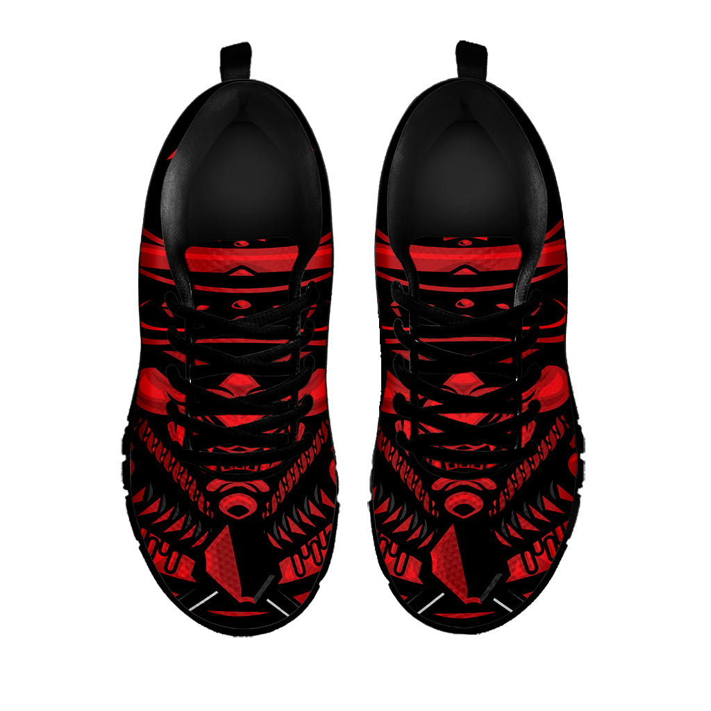 Red Samurai Mask Print Black Sneakers