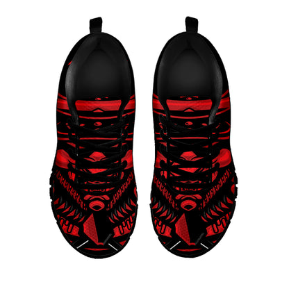 Red Samurai Mask Print Black Sneakers