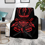Red Samurai Mask Print Blanket