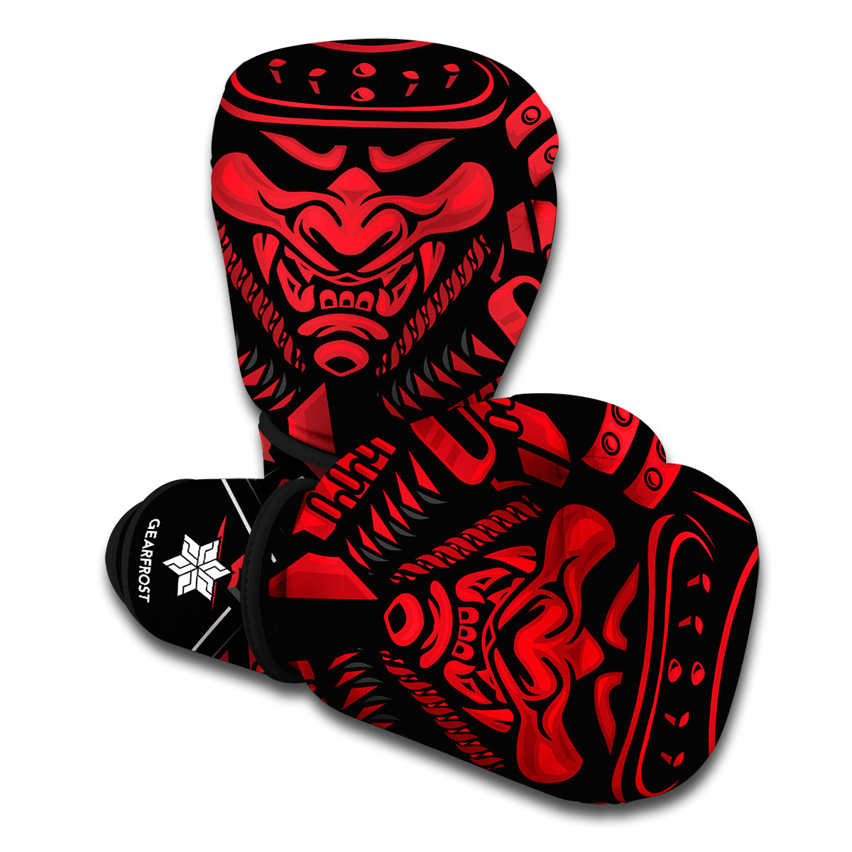 Red Samurai Mask Print Boxing Gloves