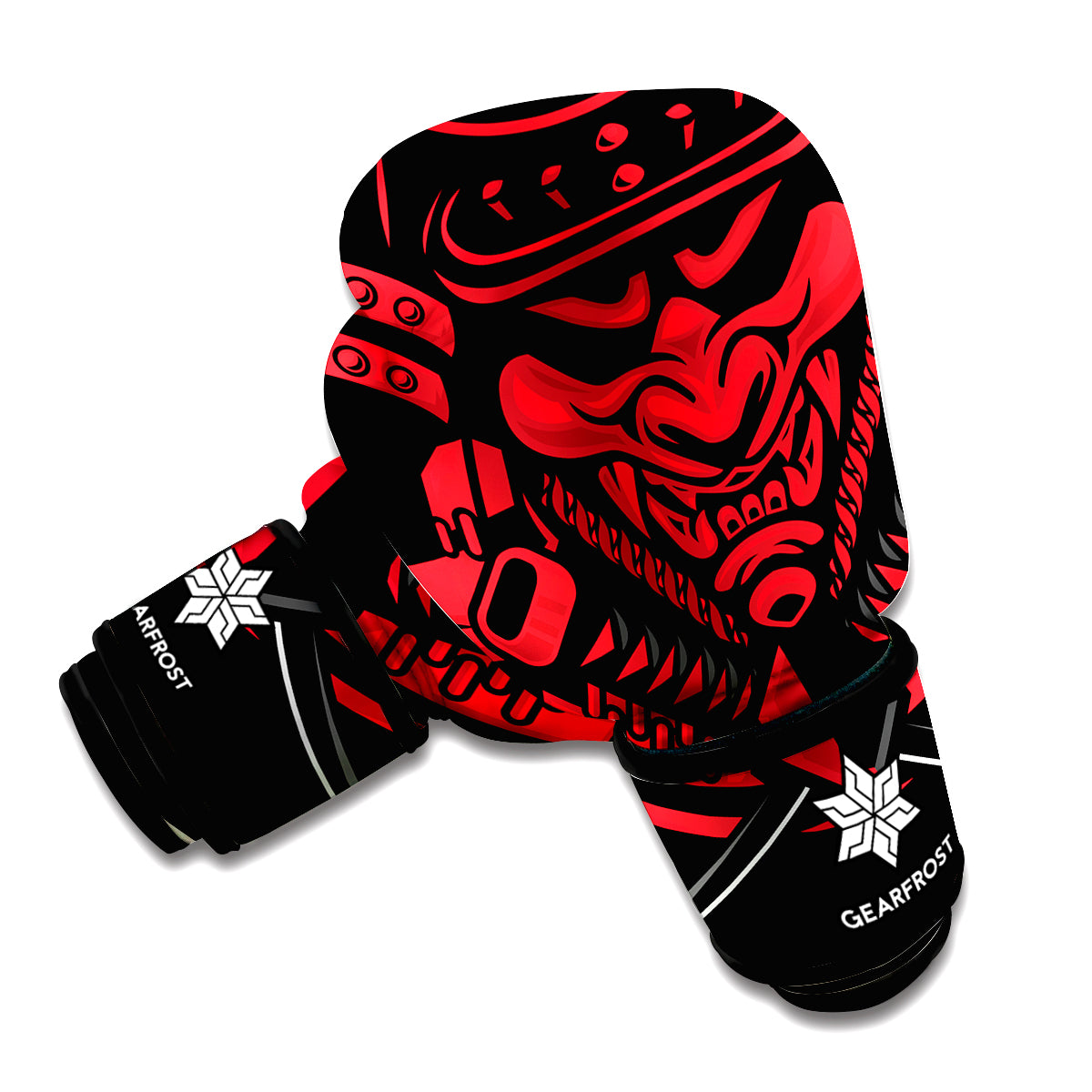 Red Samurai Mask Print Boxing Gloves
