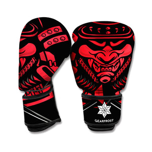 Red Samurai Mask Print Boxing Gloves