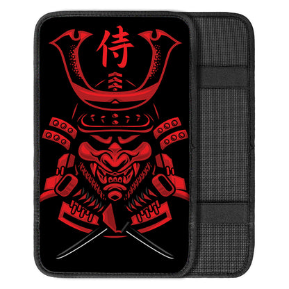 Red Samurai Mask Print Car Center Console Cover