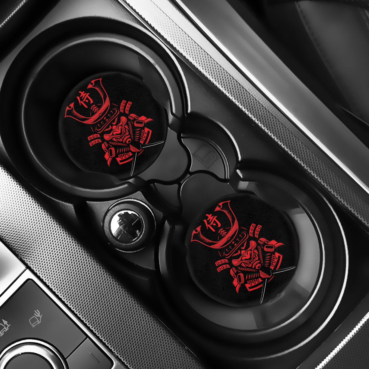 Red Samurai Mask Print Car Coasters