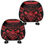 Red Samurai Mask Print Car Headrest Covers