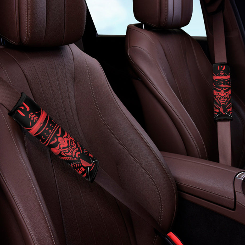 Red Samurai Mask Print Car Seat Belt Covers