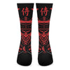 Red Samurai Mask Print Crew Socks