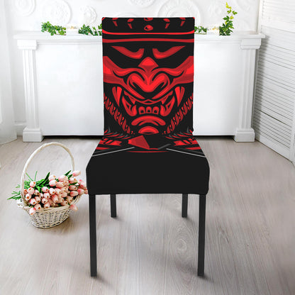Red Samurai Mask Print Dining Chair Slipcover