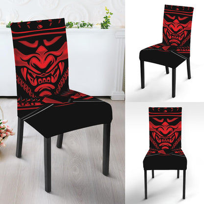 Red Samurai Mask Print Dining Chair Slipcover