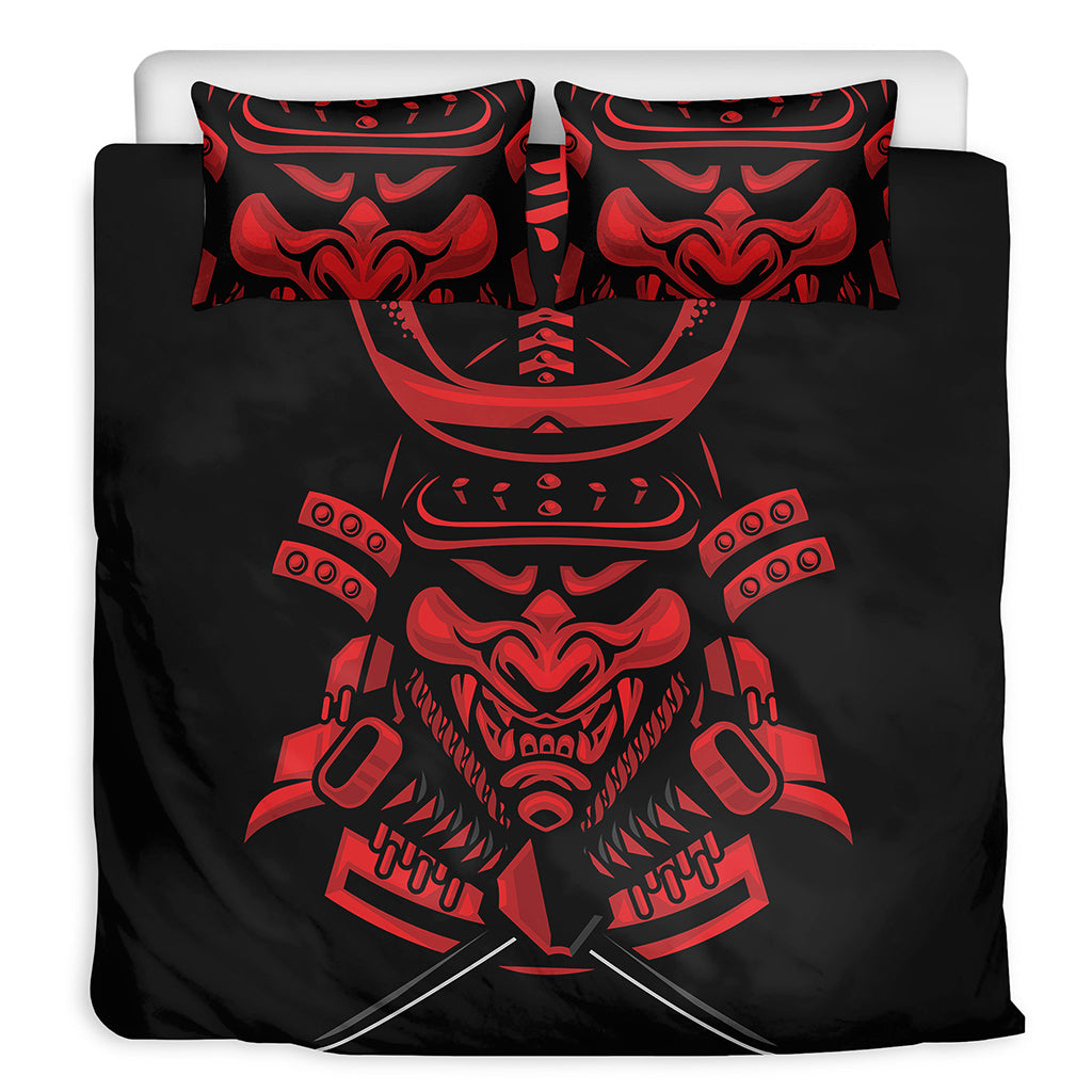 Red Samurai Mask Print Duvet Cover Bedding Set