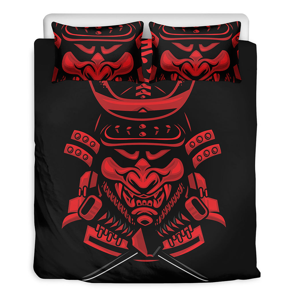 Red Samurai Mask Print Duvet Cover Bedding Set