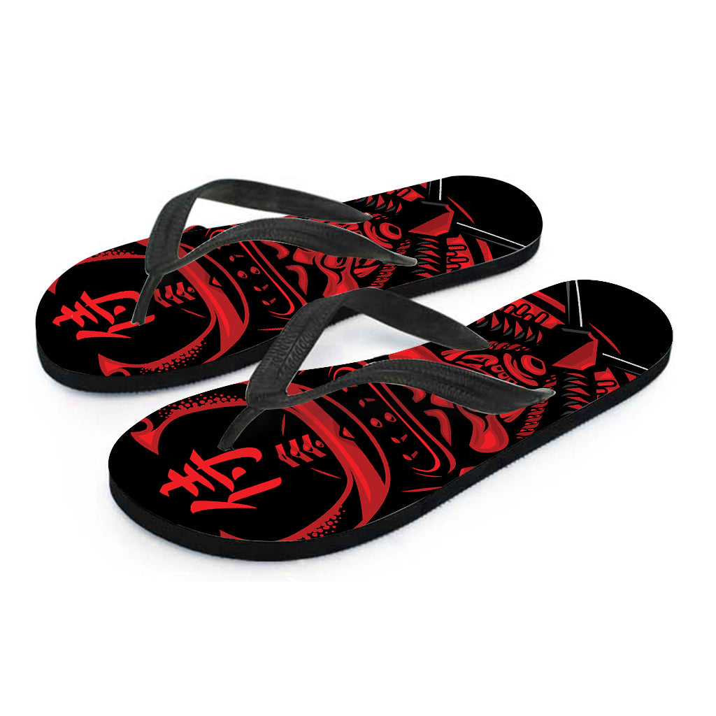Red Samurai Mask Print Flip Flops